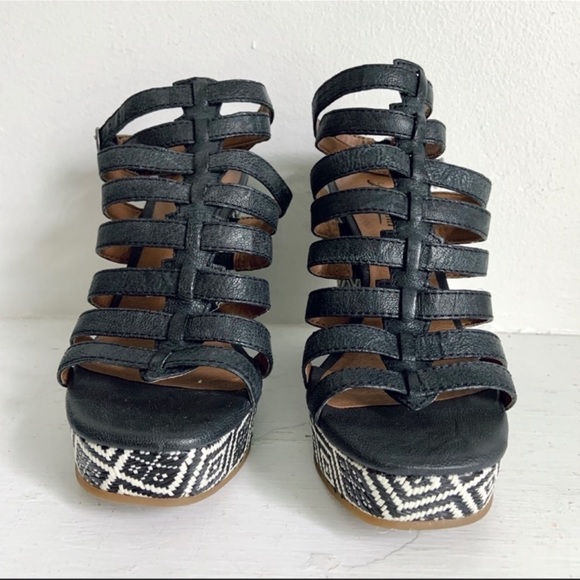 Lucky Brand Labelle' Caged Black And White Wedge Platform Sandal Size 8 1/2 - Picture 6 of 12